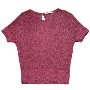 Vintage Sweater Shirt pink metallic XS short sleeve 70s woven knit
